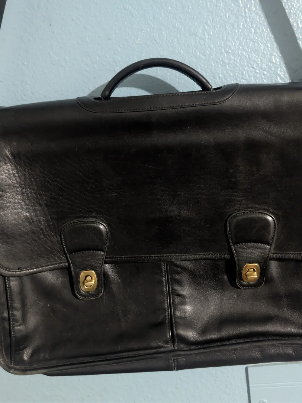 Coach Black Leather Work Briefcase with Top Handle and Strap
